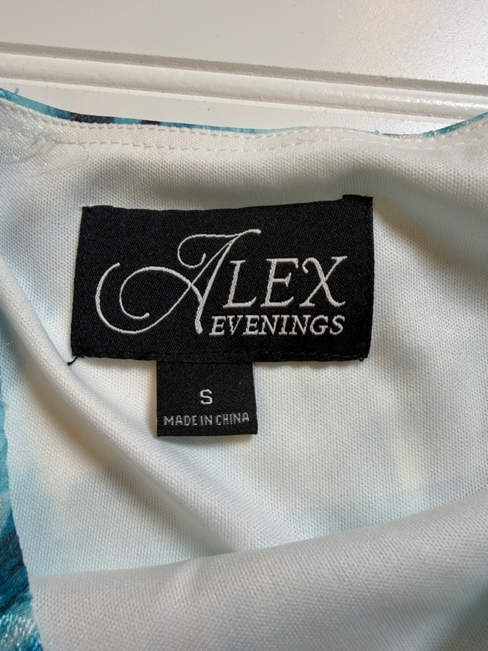 Alex Evenings Teal & White Abstract Sheer Blouse Size S - Picture 3 of 7